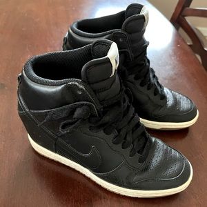 Women’s Wedge Black Leather Nike Sneakers size 7